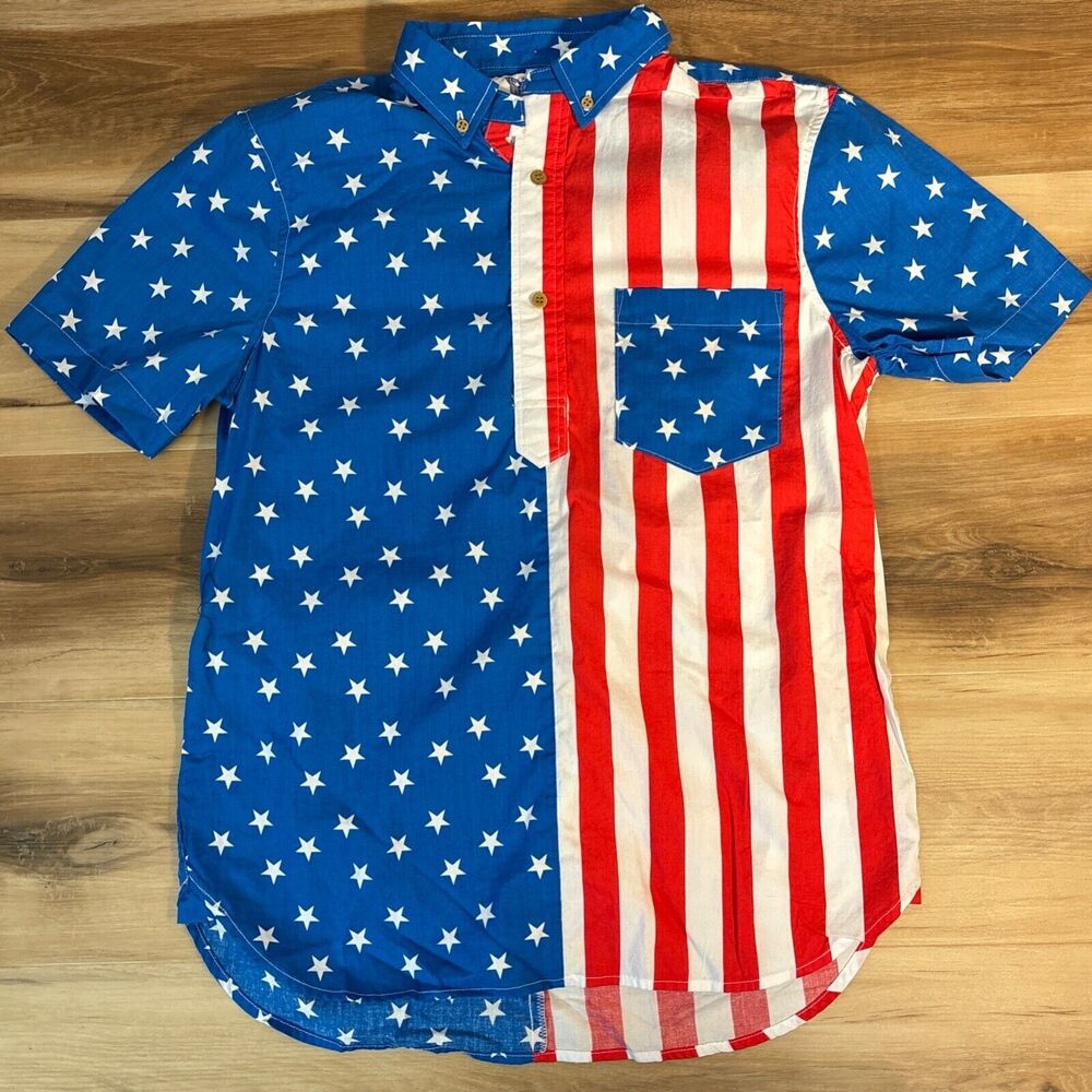 American Flag Shirt Mens Small AOP Chubbies the Nutter USA made Cotton Polo